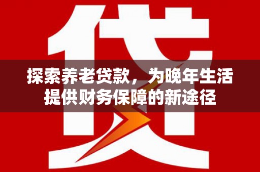 虾峙探索养老贷款，为晚年生活提供财务保障的新途径